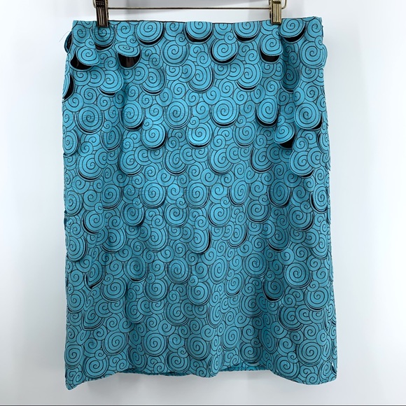 Sevier Skirts custom skirt, aqua and brown swirls with cutouts - Picture 1 of 8